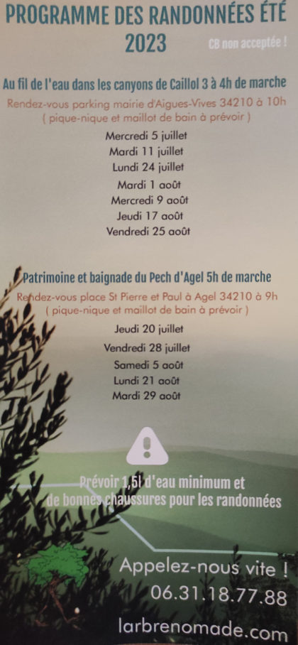programme des randonnées été 2023 randonnées à la journée en Minervois en Occitanie 34